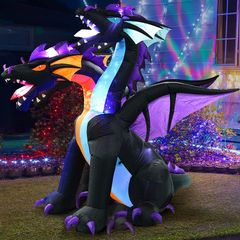 7ft Halloween Inflatable Decoration 2-Headed Dragon, Giant Animated Fire & Ice Dragon Yard Lawn Outdoor Decoration with Build-in Lights for Holiday Party
