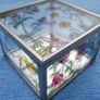 Vintage Hand Painted Waterside Flowers R Stained Glass Mirror Box Image 9
