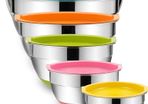 Mixing Bowls with Airtight Lids, 6-Piece Stainless Steel Metal Bowls by Umite Chef, Measurement Marks & Colorful Non-Slip Bottoms Size 7, 3.5, 2.5, 2.0,1.5, 1QT, Great for Mixing & Serving