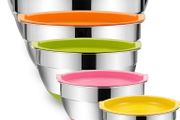 Mixing Bowls with Airtight Lids, 6-Piece Stainless Steel Metal Bowls by Umite Chef, Measurement Marks &amp; Colorful Non-Slip Bottoms Size 7, 3.5, 2.5, 2.0,1.5, 1QT, Great for Mixing &amp; Serving