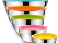 main image for ad Mixing Bowls with Airtight Lids, 6-Piece Stainless Steel Metal Bowls by Umite Chef, Measurement Marks &amp; Colorful Non-Slip Bottoms Size 7, 3.5, 2.5, 2.0,1.5, 1QT, Great for Mixing &amp; Serving