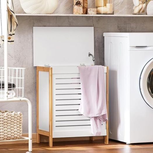 Laundry  Chest Bathroom, white lacquered; Bamboo