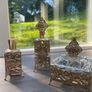 Vintage Ornate Glass and Filigree Metal Dressing Table Vanity Set, 3Piece Image 2