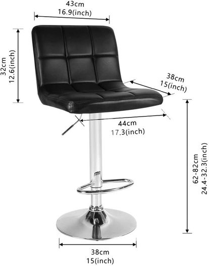 _Adjustable2 Bar Stools - Adjustable Height - Swivel Seat - Black,