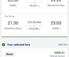 flight from dublin to reus 08/06-18/06