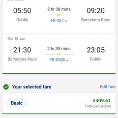 flight from dublin to reus 08/06-18/06