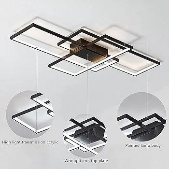 LED Ceiling Light, 45W Modern Dimmable Ceiling Lighting, Square Ceiling Lamp with Remote Control for Living Room Dining Room Bedroom, 2700-6500K Close to Ceiling Light Fixture (Black, 80CM)