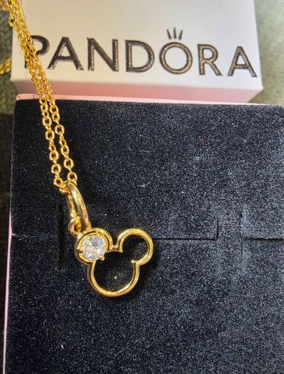 Pandora Disney Sparkling Mickey Gold P necklace Pendant New