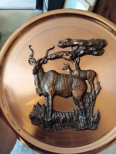 Vintage Copper African Kudu metal 3D wall hanging