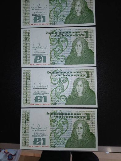 Five unc 1989 Queen meave lrish banknotes