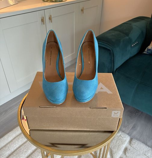 Dorothy Perkins Turquoise Faux-Suede Platform Court Shoes Size: UK 4 / EU 37