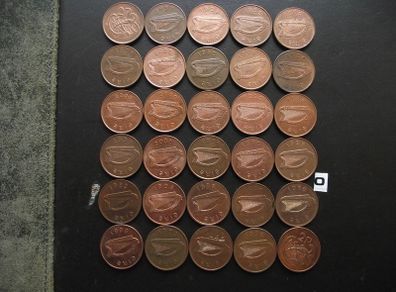 30 Irish 2 pence coins (1978-1996) Nice condition.