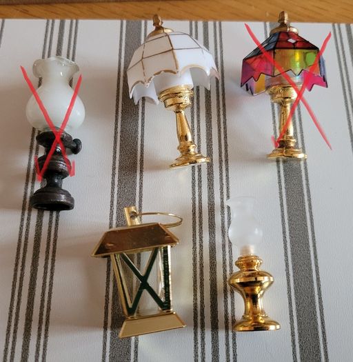 Dolls house lamps and candles