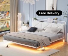 Floating King Metal Bed Frame with LED Lights & USB Charging Station, 150x200cmMetal
