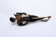 Vintage style lady silhouette brooch - black and gold tone