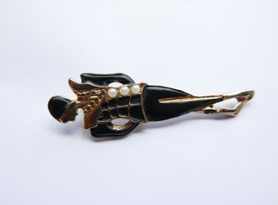 Vintage style lady silhouette brooch - black and gold tone
