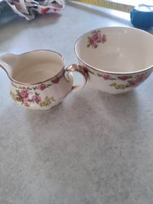 Alfred Meakin England Rosecliff Pattern Creamer & Sugar Bowl, Tableware,Rose and Leaf Design