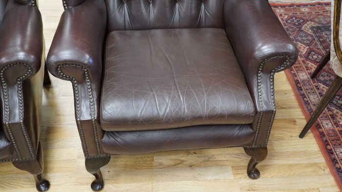 Pair of Vintage Leather Chesterfield Wingback Armchairs