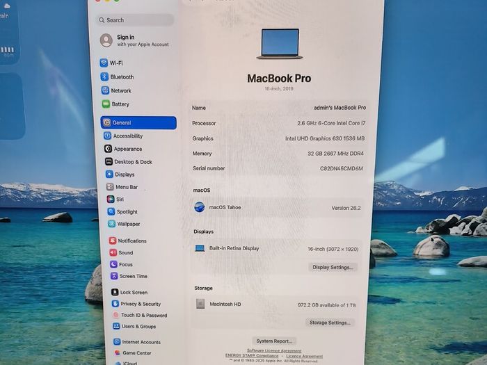 MacBook Pro A2141 2019 16" i7-9750H 32GB  Radeon 5300 / 32 Gram / 1TB NVMe  mac OS Tahoe cycle count :32