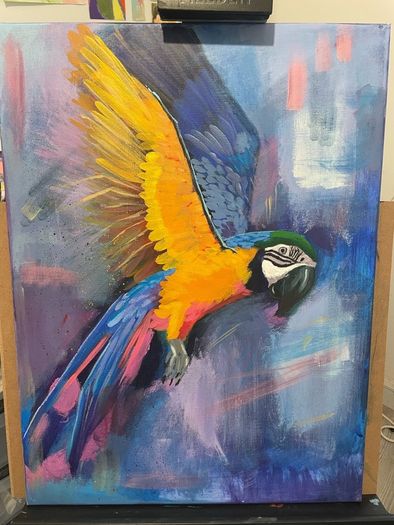 Hand-Painted Macaw Parrot - Acrylic on Canvas 45x60cm