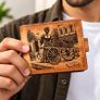 Genuine Leather Wallet for Men Vintage Paris Market Bifold Wallet Antique European Art Wallet Image 9