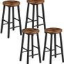 Set of 4 Bar Stools Kitchen Chairs High Stool with Footrests in 2 Heights and Adjustable Feet for Bathroom Kitchen Counter Rustic Brown Black Image 2