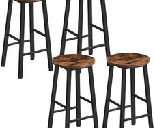 Set of 4 Bar Stools Kitchen Chairs High Stool with Footrests in 2 Heights and Adjustable Feet for Bathroom Kitchen Counter Rustic Brown Black
