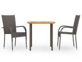 3 Piece Garden Dining Set Poly Rattan Brown