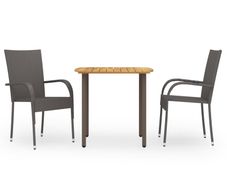 3 Piece Garden Dining Set Poly Rattan Brown