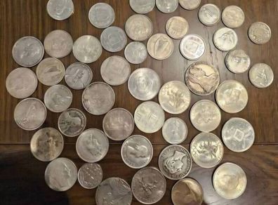 World Silver Coin Lot 860 Grams Silver Mixed Countries and Condition