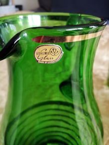 Bohemian Green and Gold Jug & Glasses set