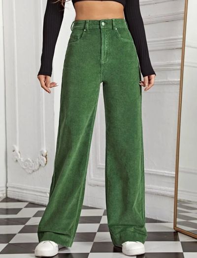 Green Corduroy Wide Leg Flare Pants XS - New