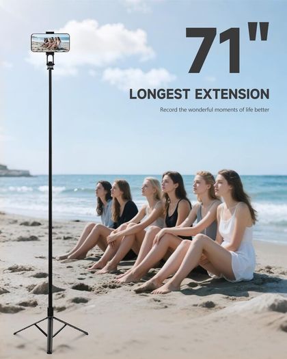 Phone Tripod & Selfie Stick, 180cm Aluminum All in One Extendable Tripod for Smartphone, Portable Travel Phone Stand for Filming, with Wireless Remote for iPhone/Samsung/Android/Camera