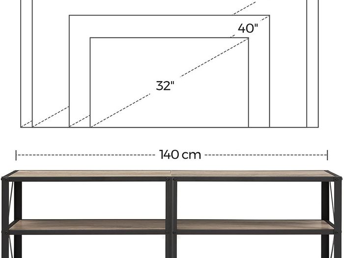 _TV Cabinet, TV Table, Lowboard for TVs up to 60 inches, TV Cabinet with Shelves, Steel Frame, TV Shelf for Living Room, Bedroom, Greige-Black