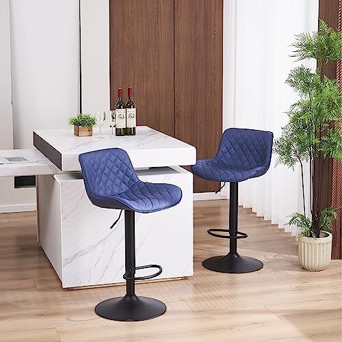 Bar Stools Set of 2, Adjustable Height, PU Leather Padded Swivel Stools with Backrest, Gas Lift for Kitchen Island, Counter, Purple