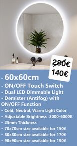 LED Bathroom Mirror Antifog Demister Tricolor Light