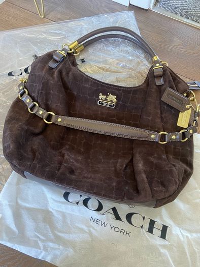 Chocolate brown suede coach bag. Rare item.