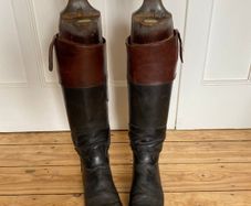 Antique Maxwell Of London Beechwood Boot trees and leather riding boots