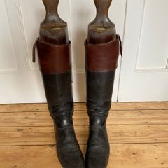 Antique Maxwell Of London Beechwood Boot trees and leather riding boots