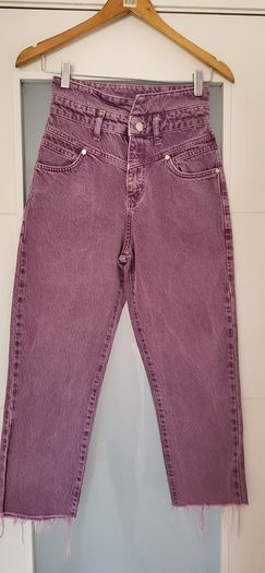 MANGO mauve high waisted frayed bottom jeans Sz 34 (Fit 8UK) - Bnwot Rrp 39.99