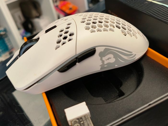 Glorious Gaming Model D Wireless Gaming Mouse - 69g Superlight, Lag Free 2.4Ghz Wireless, RGB, BAMF Sensor, Ergonomic, 6 Buttons - White | Lag free connectivity, advanced BAMF sensor, long battery life, PTFE sliders, beehive format, vivid lighting (Used)