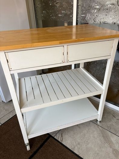 White wooden Kitchen island / utility trolley