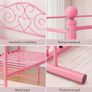 Single Canopy Bed Frame Platform, 90x190cm Single Size Bed Frame with Vintage Headboard and Footboard, Heavy Duty Steel Slats and Support with Mattress Foundation,Pink Image 4