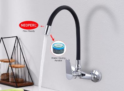 Ibergrif Wall Mounted Kitchen Tap Single Lever Mixer Tap 360 Rotation Sink tap with Adjustable Mounting Hole