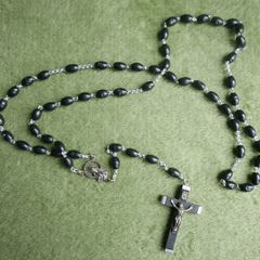 Vintage Handmade Black Wood Rosary