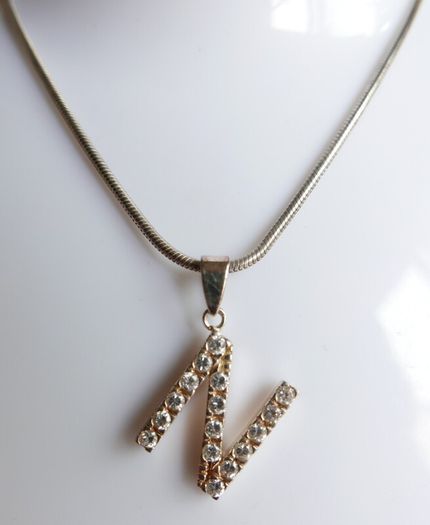 Vintage 925 Sterling Silver Necklace With N Pendant length 16" - 12,5g