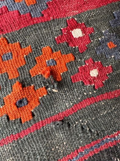 Large Vintage Handwoven Tribal Kilim Rug Wool Flatweave (203x275cm)