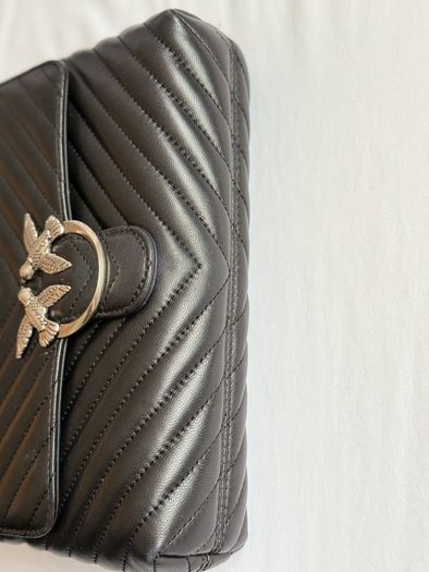 Pinko Love Bag Black Chevron Leather Shoulder Bag Original + Dust Bag