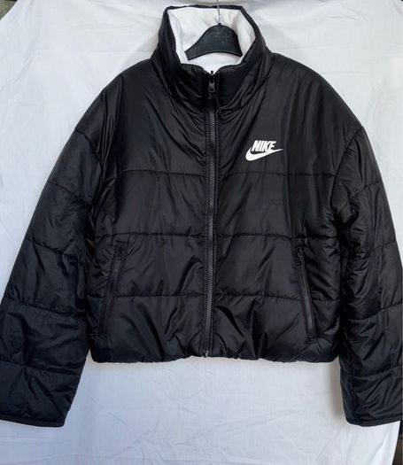 Nike Black Therma-FIT Reversible Short Fit Puffer Jacket White Fleece Coat Size M