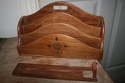 Vintage Letter Holder Handmade Wooden Paper Rack with Moorish Brass Inlays Office Desk Organiser 12" x 4" H-7"